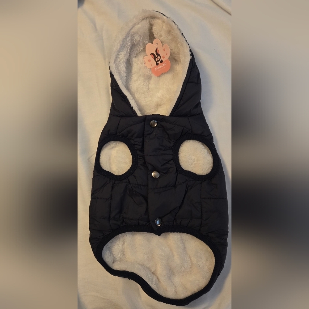 SAWMONG Navy Blue Dog Fleece Jacket with Hood #459 - Picture 3 of 13